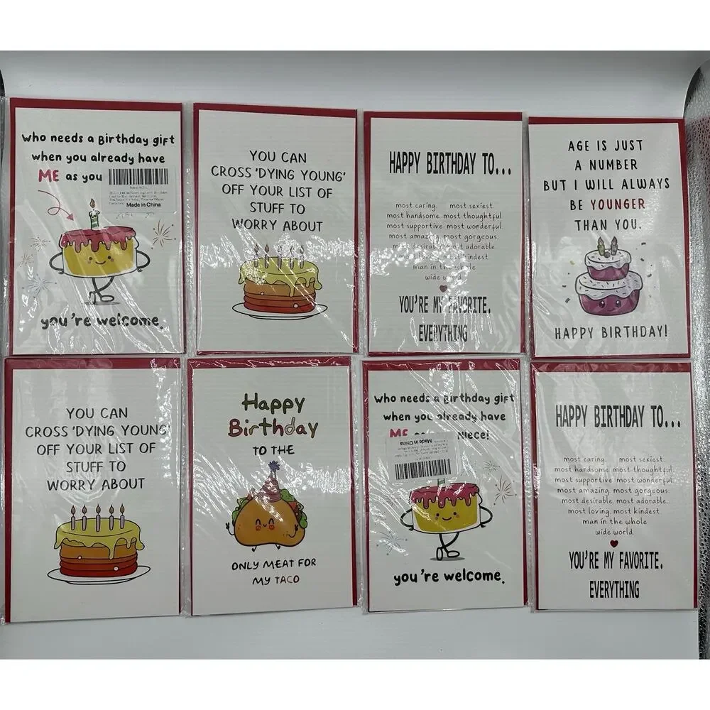 Birthday Greeting Cards with Envelopes – Set of 8 – New Sealed